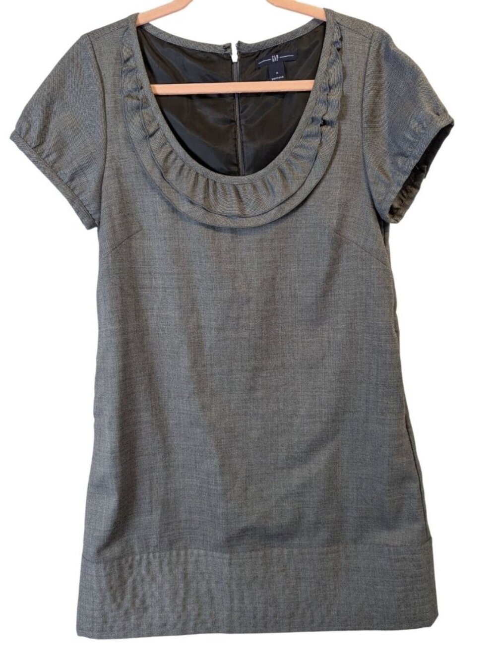 Gap Dress Womens 10 Gray Wool Blend Ruffle Neck A-Line Career Work Office Chic